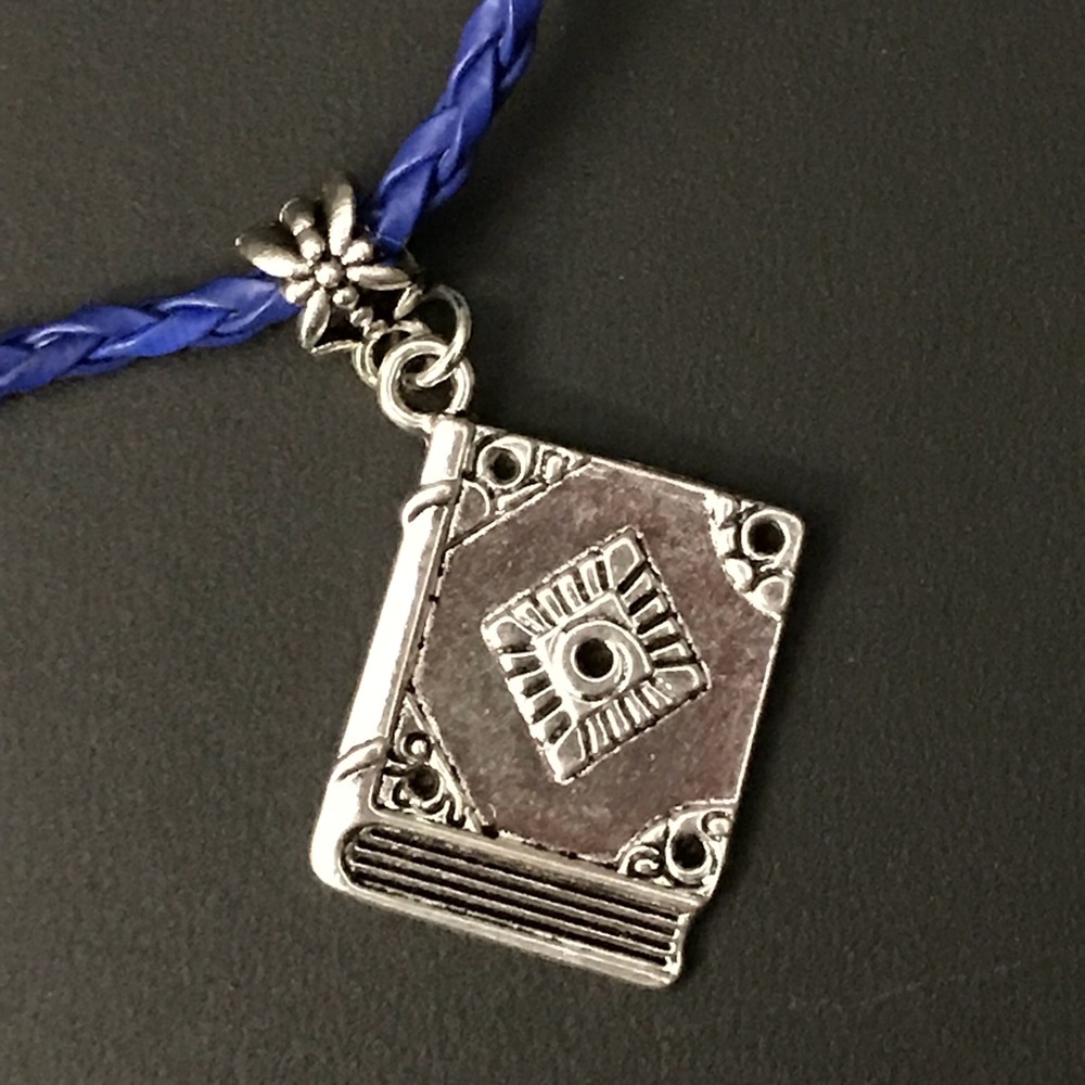 Royal Blue Braided Leather Book Charm Bracelet